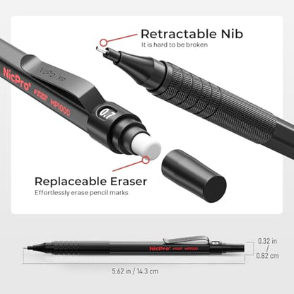 Nicpro 30PCS Black Metal Mechanical Pencil Set in Leather Case | Art Drafting Pencil 0.5-0.9 mm, 2mm Lead Pencil Holders for Sketching Drawing, 16 Tube (6B 4B 2B HB 2H 4H Colors)Lead Refills - color: Black