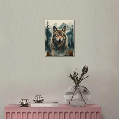 TUMOVO Wolf and Mountain Paint by Numbers Craft Kit for Adults | Animals Art on 16x20 Inch Unframed Canvas with Acrylic Paints and 3 Brushes Relaxing DIY Craft and Wall Decor