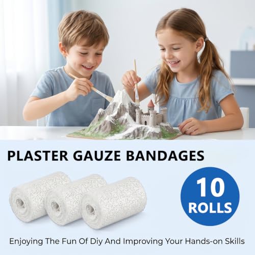 10 Pack Plaster Cloth Gauze Bandages Rolls, Plaster Strips Bulk for Art Craft Body Molds Mask Making Scenery Construction Sculptures Belly Casting, Plaster Cloth Rolls Each 5 Yards