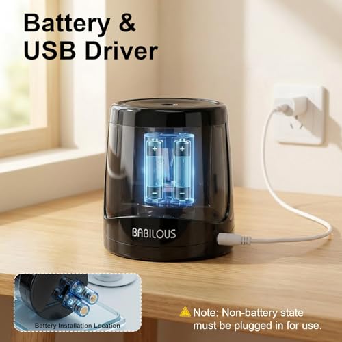 Babilous Automatic Electric Pencil Sharpener for Kids, USB Battery Powered - color: Black