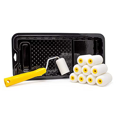 Foampro 2” Fine Finish Paint Roller Kit | 1 Plastic Paint Tray, 1 Roller Handle, 10 Foam Rollers | Mini Foam Roller Kit w/Roller Pan | Home Painting Supplies & Paint Tools, 162 (162KIT) - style: (2 Inch) Paint Kit