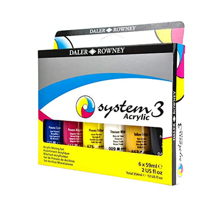 Daler Rowney System3 6-Tube Acrylic Paint Set for Adults - Acrylic Painting Supplies for Artists and Students - Acrylic Paints for Murals Canvas and More - Art Paints for Any Skill Set - style: 6 Pack, Medium Body