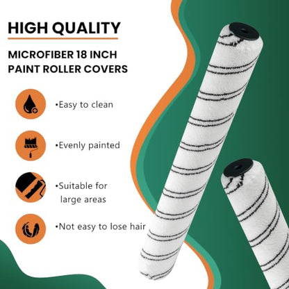 Microfiber Paint Roller 18 Inch, 3/8 Inch Nap, 5 Pack | Lint‑Free Roller Covers, Great For Interior & Exterior Walls, Ceilings, Garage, Basement, Home & Commercial Painting Jobs - size: 18 inch paint roller 5 pack