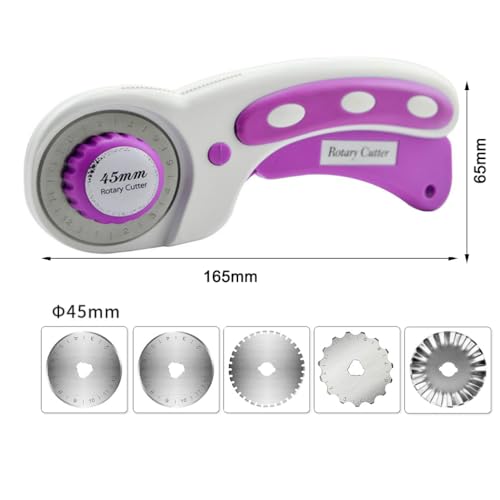 Rotary Cutter For Fabric, 6 Pack 45mm Fabric Cutter with 5 pieces Extra Blades,Ergonomic Handle Rolling Cutter for Fabric, Leather, Crafting, Sewing, Quilting, Fabric Rotary Cutter (Dark Pink) - color: Dark Pink