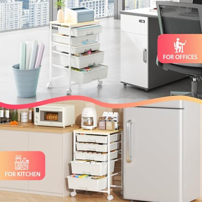 Goovilla Rolling Cart with 5 Drawers for Craft, Art, Dorm, Office, White - size: White