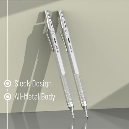 Mr. Pen- Metal Mechanical Pencil Set with Lead Refills & Erasers, 2 Pack | 2 Sizes, 0.5 & 0.7mm, 4x Tubes 2B Lead Refill, 2x Erasers for School Supplies, Note Taking, Drawing, Fathers Day Gift