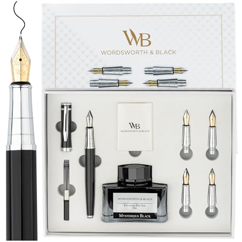 Wordsworth & Black Luxury Fountain Pen Set for Writing, 6 Nibs,Black Chrome - color: Black Chrome