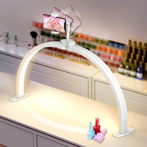 Yokilly Half Moon Light for Nail Desk: 29" Foldable Nail Light for Desk | Arch Nail Tech Light with Phone Holder for Beginner - 3 Color Modes & 10 Brightness for Manicure Salon-White - color: White, size: 29 inch