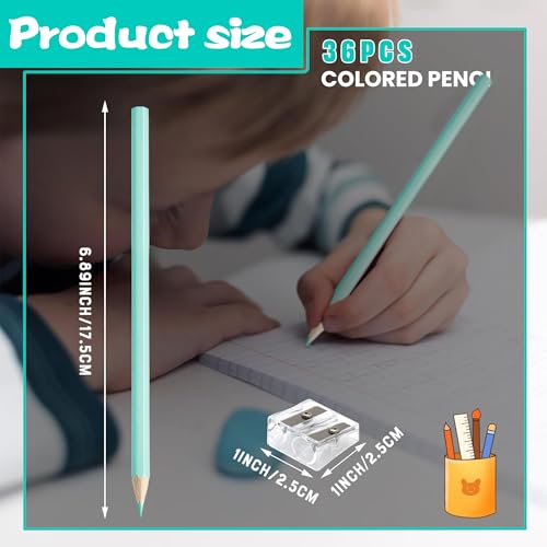36 PCS Macaron Blue Colored Pencils Pre Sharpened Pencil 2 HB - Ideal for Checking, Grading, Tests & Office/School Supplies - color: cuteblue