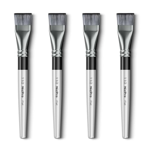 Nicpro 4pcs 1 1/2 Inch Flat Paint Brushes for Acrylic Painting, Large Paint Brushes for Acrylic Watercolor Oil, Artist Big Paint Brush for Canvas Painting, Base Coating, Crafts, Face, Body Art, Adults - size: 1.5 Inch x 4 pieces