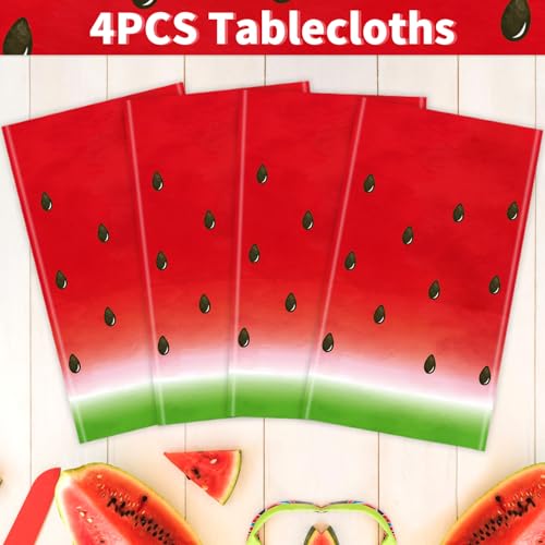 LKITMIUT 4 Pack Watermelon Party Tablecloth Watermelons Table Cover One in A Melon Plastic Table Cloth Watermelons Theme Tablecloth Watermelon Birthday Party Supplies Fruit Theme Decor 86 x 51 Inch