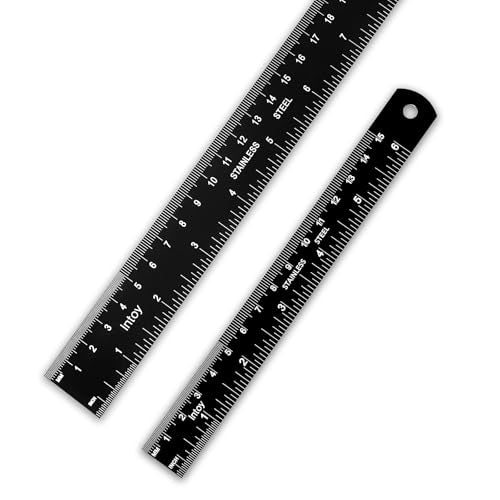 Metal Ruler 12 Inch and 6 Inch with Metric Scales Millimeter, Centimiter, and Conversion Table, Easy to Read Straight Edge Starts at 0, Stainless Steel Rule for School and Office, 2 Pack