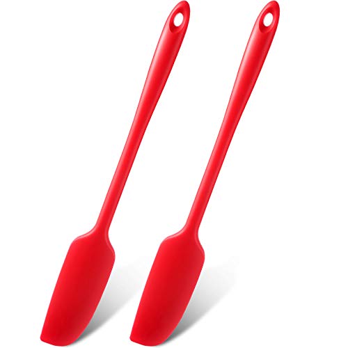 Patelai 2 Pieces 2 Pcs Silicone Jar Spatula Long Handle Scraper, Red | Non-stick Rubber Heat Resistant Spatula Silicone Scraper for Jars, Smoothies, Blenders Cooking Baking Stirring Mixing Tools - color: Red