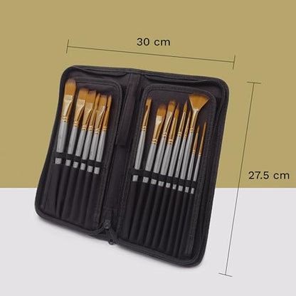 MyArtscape 15 Taklon Paint Brushes with Travel Holder - Short Handle | 15 Taklon paint brushes for acrylic watercolour oil gouache and face painting with travel holder and short handles