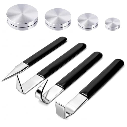 Akamino 4PCS Clay Carving Knife Tools with 4 Pack Ceramic Clay Pottery Throwing Trimming Spinner Tool (20/25/30/38 mm), Stainless Steel Trimming Knife and Silver Pottery Wheel Rotary Trimming Tool