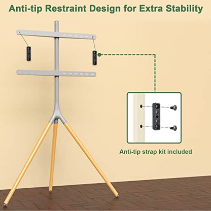 UPGRAVITY Gray TV Easel Stand with Tripod Base for 45-65 inch Screens | 180°Swivel Tripod TV Stand for Apartment, Bedroom, Studio - Height Adjustable Portable TV Stand w/Cable Ties - color: Gray