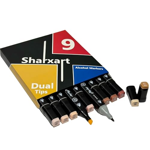 Skin Tone Brown Alcohol Markers, 9pcs Dual Double Tips Fine Tip and Broad Tip Permanent Art Marker for Artists Adults Coloring Drawing Illustration Sketching Painting Art Supplies (Skin Tone) - color: Skin Tone