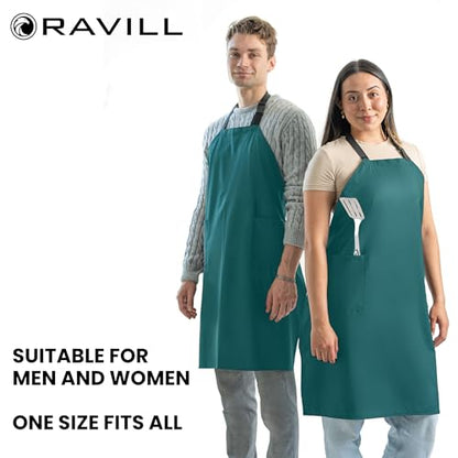 Waterproof Aprons For Men and Women with Pockets | 35" Long Work Aprons for Dishwashing, Dog Grooming, Cleaning - Plastic Dishwasher Apron - Water Resistant Kitchen Apron - color: Green