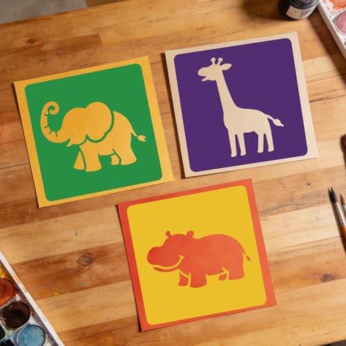 CUTHOLLOW Animals Fruit Plant Stencils, 24PCS 8-Inch Reusable Plastic | 24PCS 8-Inch Animals, Fruit & Plant Shapes, Reusable Washable Plastic, Painting, Crafts, Wall Art & Sidewalk Chalk - style: 25pcs-Animals