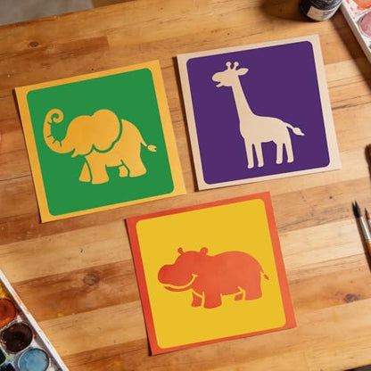 CUTHOLLOW Animals Fruit Plant Stencils, 24PCS 8-Inch Reusable Plastic | 24PCS 8-Inch Animals, Fruit & Plant Shapes, Reusable Washable Plastic, Painting, Crafts, Wall Art & Sidewalk Chalk - style: 25pcs-Animals