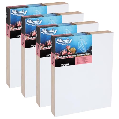 Creative Mark Mimik Recycled PET Cradled Canvas Panel 1-1/2" Depth- 11x14" Pack of 4 - Medium-Textured Painting Board for Eco-Conscious Artists, 14.11 oz Triple-Acrylic-Primed Weight - size: 11x14" Pack of 4