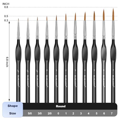 11 Pcs Detail Paint Brushes with Triangular Handles, Paint by Numbers | Paint Brushe for Acrylic Painting, Art, Model, Face, Citadel, Figurine, Watercolor, Oil, Paint by Numbers Kit for Adults - color: Black