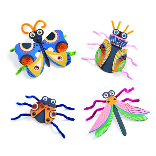 DJECO, Kids' Fuzzy Bug Craft kit, 3D pom poms