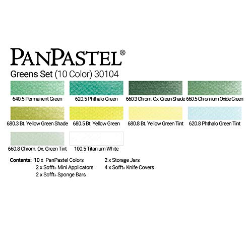 PanPastel Artist Pastels by GOLDEN, Greens Set, 10 Color, Professional Artist Pastels, Unique Pan Format (cake-like) - color: Multicolor, style: Round Pan