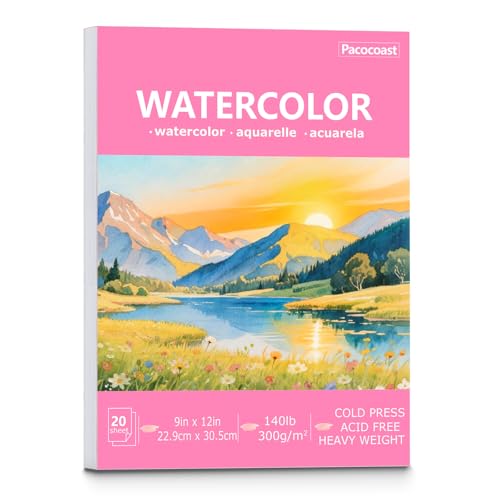 Pacocoast 9"x12" Watercolor Paper Pad, 140lb/300gsm Water Color Paper, Pink - color: Pink, size: 9" x 12"