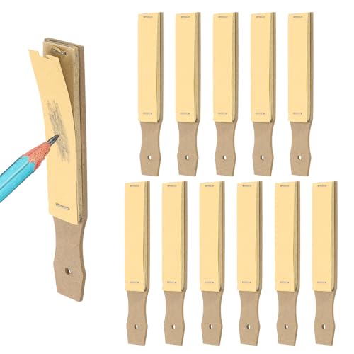 PATIKIL 12 Pcs Sandpaper Pencil Sharpener, Pencil Pointer Sharpening Sketch Drawing Tool with 12 Sheets for Art Supplies, Pastel Sticks, Drawing Crayons, Charcoal Pencil, Flat&Brown