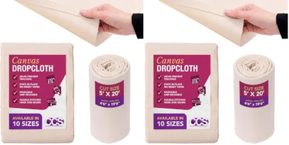 CCS Canvas Drop Cloth for Painting – All Purpose Cotton Duck Cloth Tarp for Curtains, Tablecloths, Backdrops – Washable & Reusable Floor Cover & Dust Sheet for Furniture (5x20 Ft) (Pack of 2) - size: 5 by 20 Feet (Pack of 2)