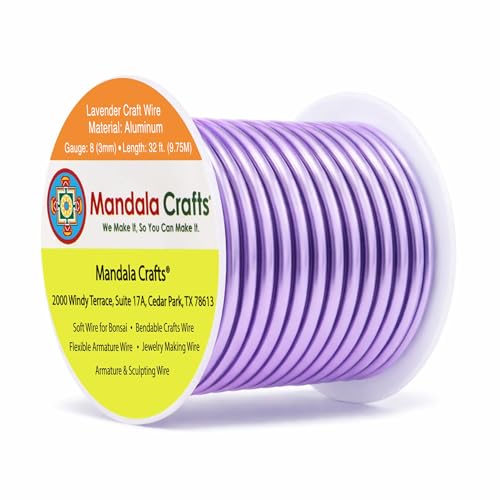 Mandala Crafts 8 Gauge Lavender Anodized Aluminum Craft Wire, 32 FT | Colored, Flexible, Bendable, for Bonsai, Armature, Sculpting, Wire Wrapping, Jewelry Making, Weather & Tarnish Resistant - color: Lavender, size: 8 Gauge