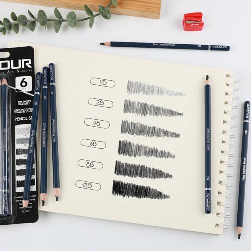KALOUR PDAS Professional Drawing Pencils for Sketching – 6 pcs Matte Graphite Pencil Set (HB–12B), Sketch Pencil Set for Drawing, Shading & Artists