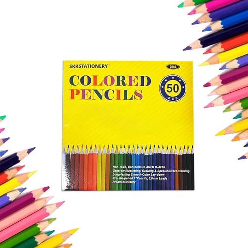 SKKSTATIONERY 50Pcs Colored Pencils | 50 Vibrant Colors, Drawing Pencils for Sketch, Arts, Coloring Books, Back to school
