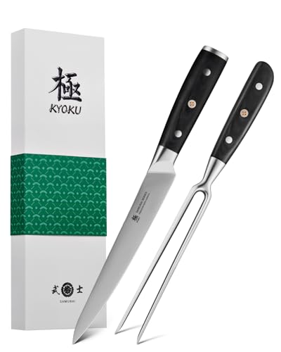 KYOKU Turkey Carving Set - German Steel Carving Knife & Fork Set | German 1.4116 Steel Full Tang Set, Pakkawood Handles With Mosaic Pins, Meat Poultry Brisket Portioning Set With Gift Box - style: Carving Set