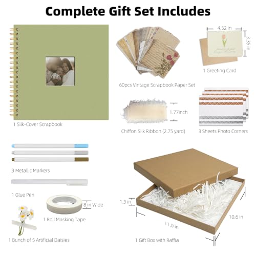 Vienrose Scrapbook Album Gift Set, 10x10 Inch, 40 White Pages, Light Green - color: LightGreen, size: 10x10Inch 20Sheets 40Pages