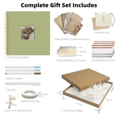 Vienrose Scrapbook Album Gift Set, 10x10 Inch, 40 White Pages, Light Green - color: LightGreen, size: 10x10Inch 20Sheets 40Pages
