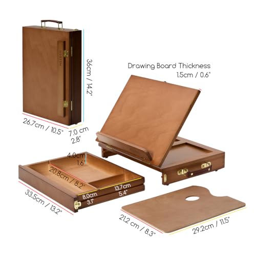 MEEDEN Wooden Tabletop Easel with Drawer: Solid Beech Wood Pochade Box with Storage & Sketching Board - Portable Painting Easel for Artist, Art Students, Beginners & Kids, Canvas up to 11" × 14" - color: Walnut