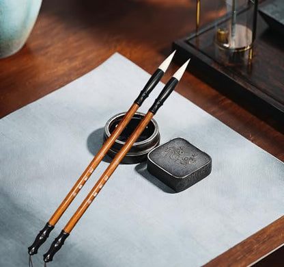 Ellkee 4 Pcs Reusable Chinese Calligraphy Water Writing Cloth, Inkless Calligraphy Practice Paper with 2 Brushes, Water-Based Writing Cloth for Beginners (6 Items) (Red)