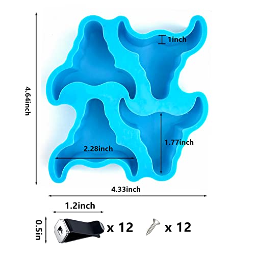 Silicone Bull Skull Molds - Car vent clips included, Oven safe, For resin soap or candle making - 12 pc kit - color: Bull Skull