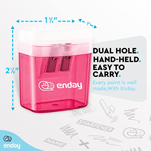Pencil Sharpener Dual Hole Manual Pink, Jumbo Crayon Sharpener w/Cover & Bin, Handheld Pencil Sharpeners for Large & Standard Pencils, Also Available in Purple, Green, Blue, Red, Grey, 1 Pc –By Enday - color: Pink