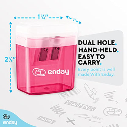 Pencil Sharpener Dual Hole Manual Pink, Jumbo Crayon Sharpener w/Cover & Bin, Handheld Pencil Sharpeners for Large & Standard Pencils, Also Available in Purple, Green, Blue, Red, Grey, 1 Pc –By Enday - color: Pink