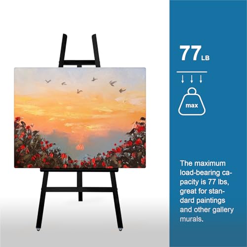 A-Frame Wooden Display Easel, Lyre Beechwood Studio Easel Stand, Black | Adjustable Holding Canvas Up to 90", Inclinable Artist Floor Painting Easel for Artwork Painting - color: Black