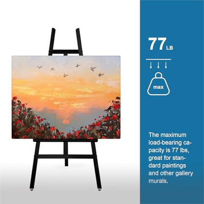 A-Frame Wooden Display Easel, Lyre Beechwood Studio Easel Stand, Black | Adjustable Holding Canvas Up to 90", Inclinable Artist Floor Painting Easel for Artwork Painting - color: Black