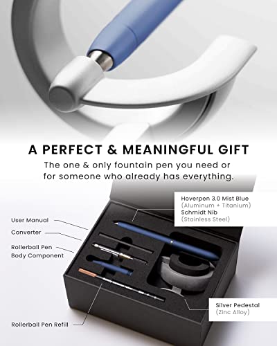 novium Hoverpen Future - Luxury Fountain & Rollerball Pen All-In Gift Box | Schmidt Nib (Fine), Converter, Extra Refill, Aerospace Metal, Best Pen Gift Set for Men & Women (Mist Blue) - color: Mist Blue, style: 2-In-1 Set