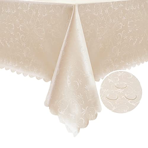 Romanstile Waterproof Vinyl Tablecloth Rectangle, 60 x 144 Inch, Flower Beige - color: Flower Beige, size: 60" x 144" (Rectangular)