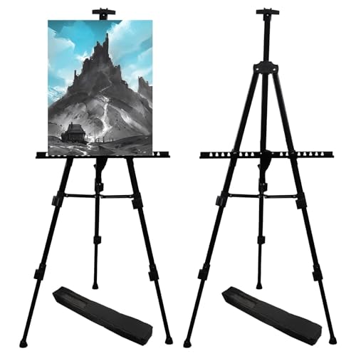 RRFTOK 72 Inch Metal Easel Stand for Painting Canvas, Black 2 Pack | Dual-layer supports canvas or signs at two heights; adjusts up to 72 in with spring clip and reinforced chain for stability. - style: 72BL 2-pack