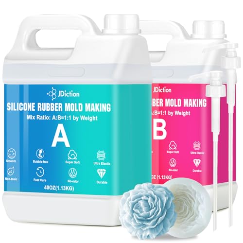 JDiction Silicone Mold Making Kit, 5lb(80oz) Super Elastic Liquid Silicone for Molds Making, Fast Cure Soft Mold Making Silicone Rubber for Casting Resin Molds/Silicone Molds/Candle/Soap Molds - size: 80oz