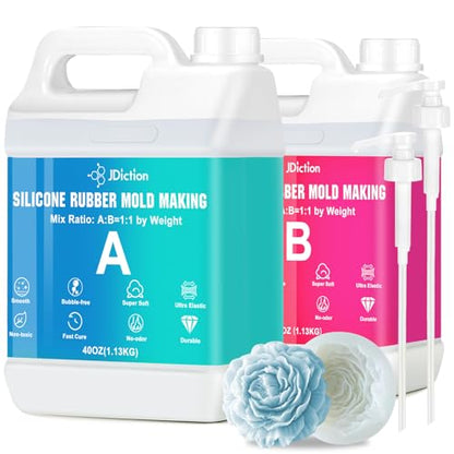 JDiction Silicone Mold Making Kit, 5lb(80oz) Super Elastic Liquid Silicone for Molds Making, Fast Cure Soft Mold Making Silicone Rubber for Casting Resin Molds/Silicone Molds/Candle/Soap Molds - size: 80oz
