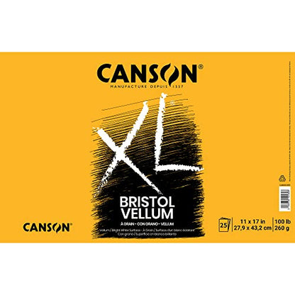 Canson XL Series Bristol Paper, Vellum, Foldover Pad, 11x17 inches, 25 Sheets (100lb/260g) - Artist Paper for Adults and Students - Charcoal, Pen and Ink, Marker, and Pastel - size: 11x17, style: Bristol, Vellum
